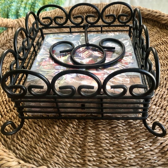 New! Large Black Iron Dinner Napkin Holder + Napkins - Picture 2 of 5
